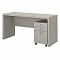Office by Kathy Ireland® Echo 60"W Credenza Desk With Mobile File Cabinet, Gray Sand, Standard Delivery