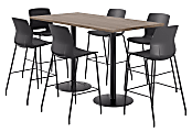 KFI Studios Proof Bistro Rectangle Pedestal Table With 6 Imme Barstools, 43-1/2"H x 72"W x 36"D, Studio Teak/Black/Black Stools 1 thumbnail image
