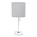 Creekwood Home Oslo Power Outlet Metal Table Lamp, 19-1/2"H, Gray Shade/White Base