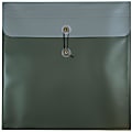JAM Paper® Plastic 13" x 13" Poly Envelopes, Button And String Closure, 13" x 13", Metallic Dark Green, Pack Of 12