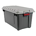 Office Depot® Brand Plastic Storage Trunk With Handles/Latch Lid, 30" x 15 3/8" x 16", Gray/Red