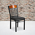 Flash Furniture Vertical-Back Metal And Wood Restaurant Accent Chair With Vinyl Seat, Cherry/Black