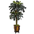 Nearly Natural Double Sago Palm 72”H Artificial Tree With Designer Planter, 72”H x 34”W x 34”D, Green