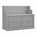 Bush Furniture Woodland 40"W Entryway Bench With Doors, Cape Cod Gray, Standard Delivery