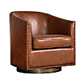 Flash Furniture Myles Club Style Commercial Barrel Accent Armchair with 360° Swivel Metal Base and Upholstery with Decorative Nail Head Trim, Brown 1 thumbnail image