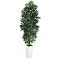 Nearly Natural 5'H Bamboo Palm Artificial Plant With Planter, 60"H x 20"W x 20"D, White/Green