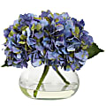 Nearly Natural Blooming Hydrangea 8-1/2”H Plastic Floral Arrangement With Vase, 8-1/2”H x 10”W x 9”D, Blue 1 thumbnail image