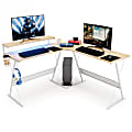 Bestier L-Shaped RGB Gaming Desk With Monitor Stand & Multi-Function Hooks, 56"W, Beige Oak 1 thumbnail image