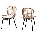 bali & pari Brenna Rattan Dining Accent Chairs, Graywash/Natural Brown/White, Set Of 2 Chairs