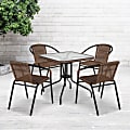 Flash Furniture Square Glass and Metal Table with 4 Rattan Stack Chairs, 28"H x 28"W x 28"D, Clear/Dark Brown