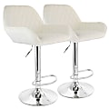 Elama Adjustable Velvet Bar Stools, White/Chrome, Set Of 2 Stools