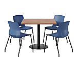 KFI Studios Proof Cafe Pedestal Table With Imme Chairs, Square, 29”H x 36”W x 36”W, River Cherry Top/Black Base/Navy Chairs