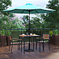 Flash Furniture Lark 5-Piece Outdoor Patio Table Set With 2 Stackable Chairs, Square Table & Umbrella With Base, Teal 1 thumbnail image
