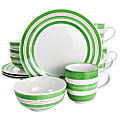 Gibson Home Sunset Stripes 12-Piece Dinnerware Set, Green 1 thumbnail image