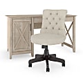 Bush Furniture Key West 54"W Computer Desk With Mid-Back Tufted Office Chair, Washed Gray, Standard Delivery