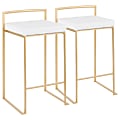 LumiSource Fuji Stacker Counter Stools, White Seat/Gold Frame, Set Of 2 Stools