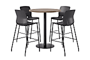 KFI Studios Proof Bistro Round Pedestal Table With Imme Barstools, 4 Barstools, Studio Teak/Black/Black Stools