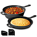 MegaChef 2-in-1 Pre-Seasoned Cast Iron Skillet And Fry Pan Set, 10-1/2", Black 1 thumbnail image