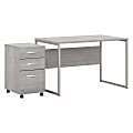 Bush® Business Furniture Hybrid 48"W x 30"D Computer Table Desk With 3-Drawer Mobile File Cabinet, Platinum Gray, Standard Delivery