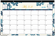 Blue Sky™ Monthly Desk Pad, 17" x 11", Bakah Blue, July 2021 To June 2022, 131971