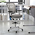 Flash Furniture Mid-Back Mesh Ergonomic Drafting Chair with Adjustable Chrome Foot Ring, Adjustable Arms, Light Gray/White