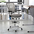 Flash Furniture Mid-Back Mesh Ergonomic Drafting Chair with Adjustable Chrome Foot Ring, Adjustable Arms, Light Gray/White 1 thumbnail image