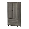 South Shore Hopedale 2-Drawer Storage Armoire, 1 Fixed Shelf, 3 Adjustable Shelves, Gray Maple