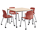 KFI Studios Dailey Square Dining Set With Caster Chairs, Natural/Silver/Coral