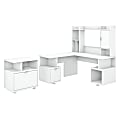 kathy ireland® Home by Bush Furniture Madison Avenue 60"W L-Shaped Desk With Hutch And Lateral File Cabinet, Pure White, Standard Delivery