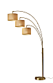 Adesso® Bowery 3-Arm Arc Lamp, 82"H, Natural/Beige Shade/Antique Brass Base