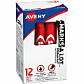 Avery® Marks-A-Lot® Regular Desk-Style Permanent Markers, Chisel Tip, 4.76 mm, Red Barrel, Red Ink, Pack Of 12 Markers 1 thumbnail image