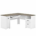 Bush Business Furniture Fairview 60"W L-Shaped Corner Desk With Drawers And Storage Cabinet, Shiplap Gray/Pure White, Standard Delivery 1 thumbnail image