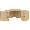 Bush Business Furniture 300 Series L Shaped Desk With 2 Pedestals 66"W x 22"D, Natural Maple, Standard Delivery