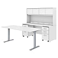 Bush Business Furniture Studio C 72"W x 30"D Height Adjustable Standing Desk, Credenza with Hutch and Mobile File Cabinets, White, Standard Delivery