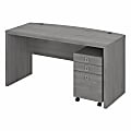 Office by Kathy Ireland® Echo 60"W Bow-Front Desk With Mobile File Cabinet, Modern Gray, Standard Delivery