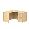 Bush Business Furniture 300 Series L Shaped Desk With 3 Drawer Pedestal, 48"W x 22"D, Natural Maple, Premium Installation