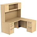 Bush Business Furniture 300 Series L Shaped Desk With Hutch And 2 Pedestals 66"W x 30"D, Natural Maple, Standard Delivery