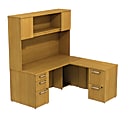 BBF 300 Series L-Shaped Desk With Overhead Storage, 72 3/10"H x 65 3/5"W x 65 3/10"D, Modern Cherry, Premium Installation Service