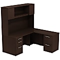 Bush Business Furniture 300 Series L Shaped Desk With Hutch And 2 Pedestals 66"W x 30"D, Mocha Cherry, Premium Installation