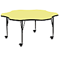 Flash Furniture Mobile Height Adjustable Thermal Laminate Flower Activity Table, 25-3/8”H x 60''W, Yellow