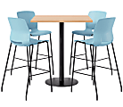 KFI Studios Proof Bistro Square Pedestal Table With Imme Bar Stools, Includes 4 Stools, 43-1/2”H x 42”W x 42”D, Maple Top/Black Base/Sky Blue Chairs