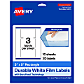 Avery® Waterproof Permanent Labels With Sure Feed®, 94213-WMF10, Rectangle, 3" x 5", White, Pack Of 30 1 thumbnail image