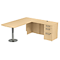 Bush Business Furniture 300 Series 72"W x 30"D L Shaped Desk With Peninsula And 3 Drawer Pedestal, Natural Maple, Standard Delivery