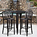 Flash Furniture Commercial-Grade Round Metal Indoor-Outdoor Bar Table Set With 4 Vertical Slat-Back Stools, 41"H x 30"W x 30"D, Black/Antique Gold 1 thumbnail image