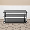 Flash Furniture Glass TV Stand With Metal Frame, 18-3/4"H x 39-1/4"W x 20"D, Black/Stainless Steel