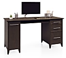 Realspace® Koru 60"W Straight Computer Desk With Integrated Power & Charging, Espresso Oak