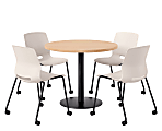 KFI Studios Proof Cafe Round Pedestal Table With Imme Caster Chairs, Includes 4 Chairs, 29”H x 36”W x 36”D, Maple Top/Black Base/Moonbeam Chairs