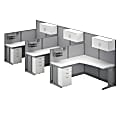Bush® Business Furniture Office in an Hour 194"W 3-Person L-Shaped Cubicle Desks With Storage, Drawers And Organizers, Pure White, Standard Delivery