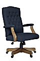 Boss Office Products Button-Tufted Ergonomic High-Back Chair, Navy Denim/Blue Linen