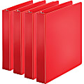 Business Source Basic Round Ring Binders, 1 1/2" Ring, 8 1/2" x 11", Red, Pack Of 4